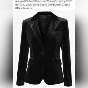 Allegra K Black Velvet Tailored Notch-Lapel Blazer. W-28